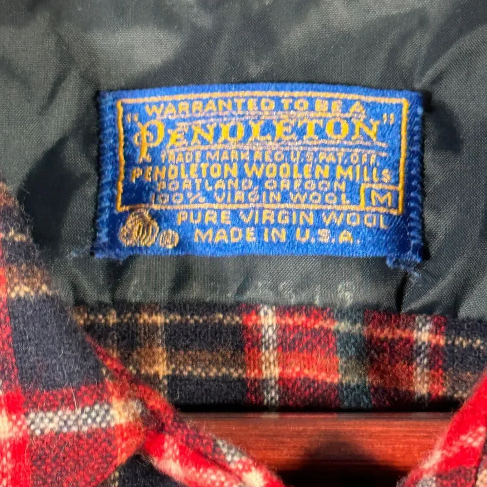Pendleton Board Shirt Mens M‎ Red Plaid Virgin Wool Vintage Made in USA 4781 - Picture 3 of 7